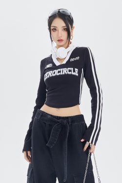 Y2K Long Sleeve Crop Top - Retro 90s Grunge, Summer Y2K Outfits, Pastel Goth, Y2K Party