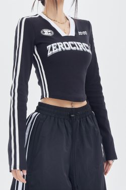 Y2K Long Sleeve Crop Top - Retro 90s Grunge, Summer Y2K Outfits, Pastel Goth, Y2K Party