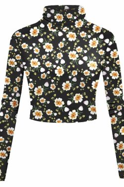 Y2K Long Sleeve Flower Print Top - Retro 90s Grunge, Summer Y2K Outfits, Pastel Goth Style