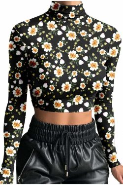 Y2K Long Sleeve Flower Print Top - Retro 90s Grunge, Summer Y2K Outfits, Pastel Goth Style
