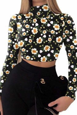 Y2K Long Sleeve Flower Print Top - Retro 90s Grunge, Summer Y2K Outfits, Pastel Goth Style