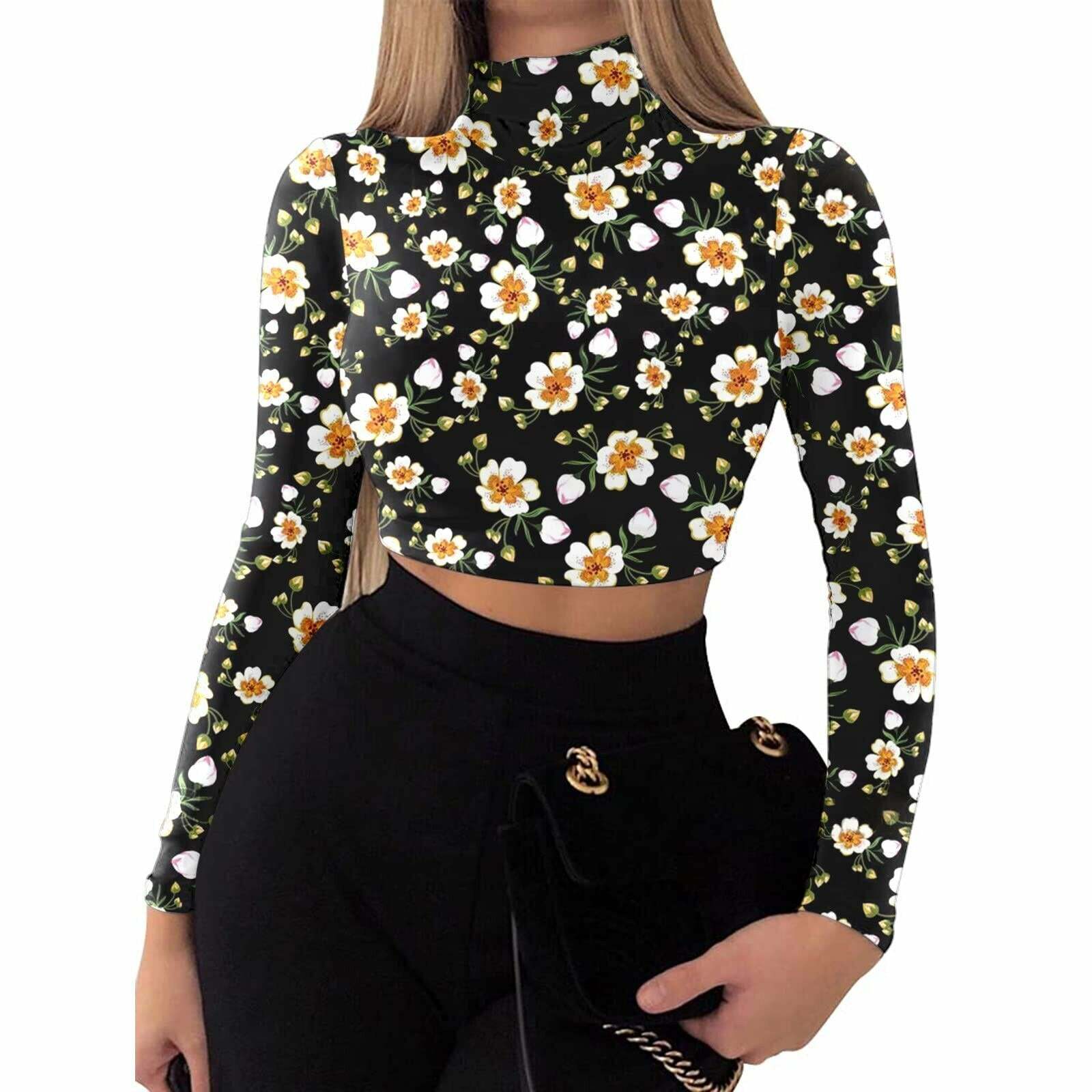 Y2K Long Sleeve Flower Print Top - Retro 90s Grunge, Summer Y2K Outfits, Pastel Goth Style