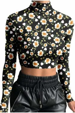Y2K Long Sleeve Flower Print Top - Retro 90s Grunge, Summer Y2K Outfits, Pastel Goth Style