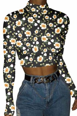 Y2K Long Sleeve Flower Print Top - Retro 90s Grunge, Summer Y2K Outfits, Pastel Goth Style