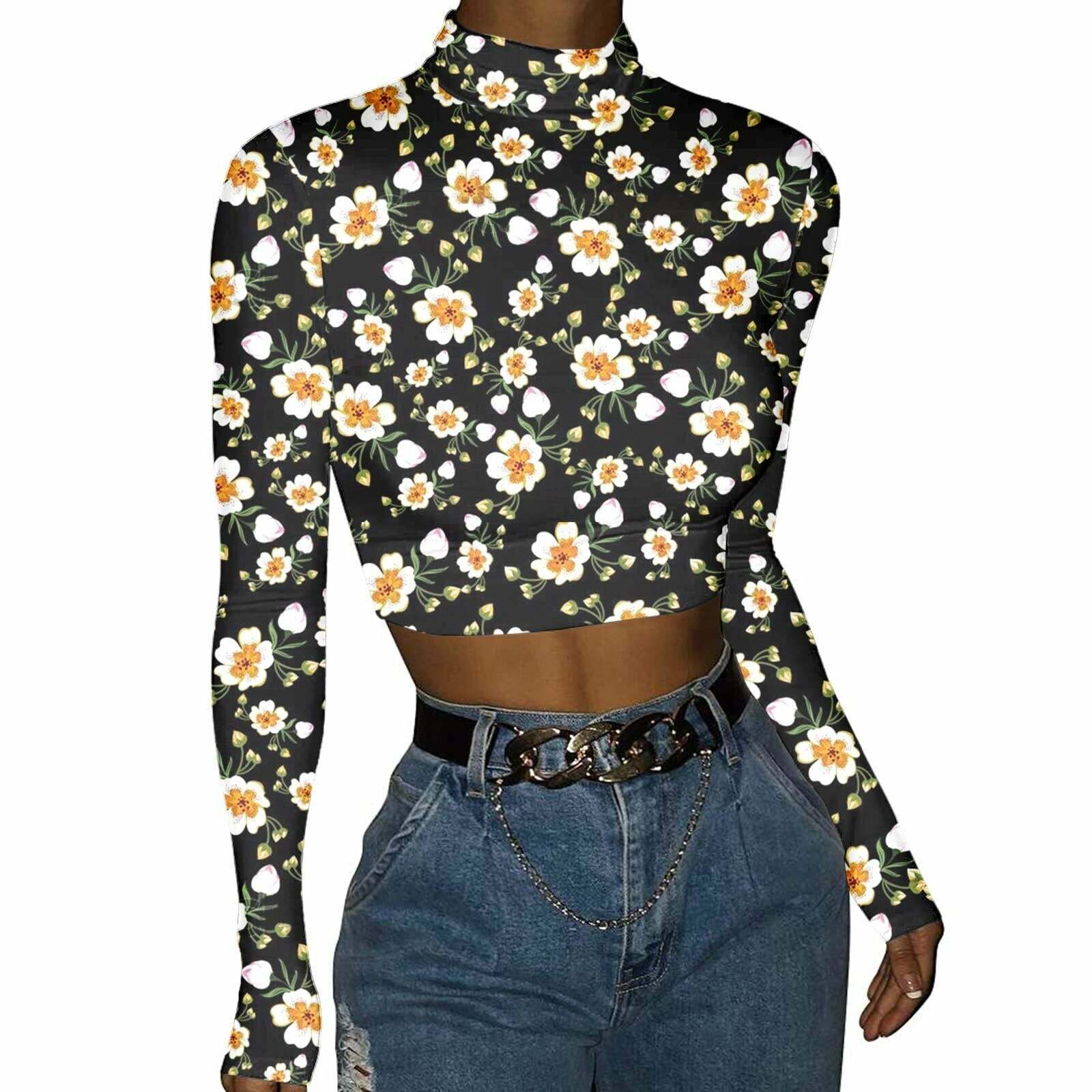 Y2K Long Sleeve Flower Print Top - Retro 90s Grunge, Summer Y2K Outfits, Pastel Goth Style