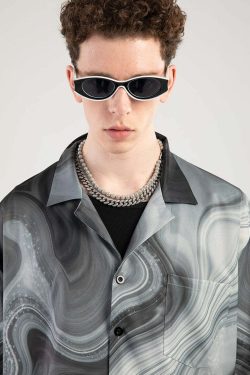 Y2K Marble Button Up Shirt - Retro 90s Grunge, Summer Y2K Outfits, Pastel Goth Fashion