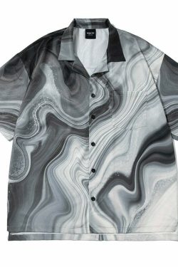 Y2K Marble Button Up Shirt - Retro 90s Grunge, Summer Y2K Outfits, Pastel Goth Fashion