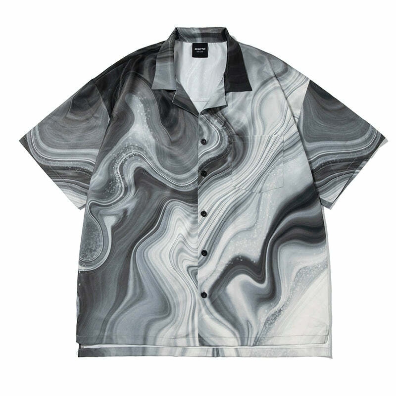 Y2K Marble Button Up Shirt - Retro 90s Grunge, Summer Y2K Outfits, Pastel Goth Fashion