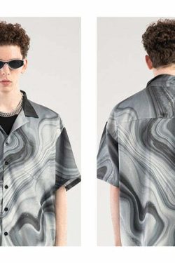 Y2K Marble Button Up Shirt - Retro 90s Grunge, Summer Y2K Outfits, Y2K Club & Party Fashion