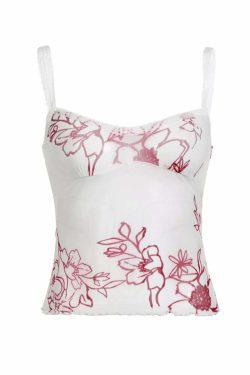 Y2K Mesh Floral Tank Top - Retro 90s Grunge, Summer Y2K Outfits, Pastel Goth Fashion