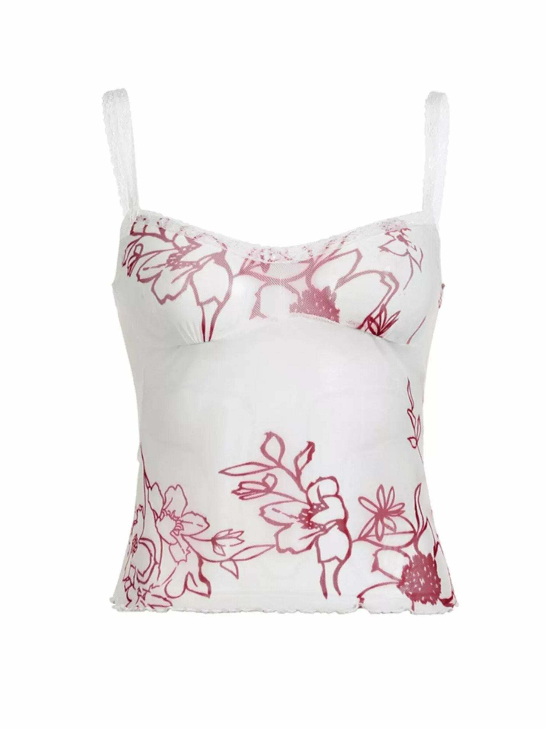 Y2K Mesh Floral Tank Top - Retro 90s Grunge, Summer Y2K Outfits, Pastel Goth Fashion