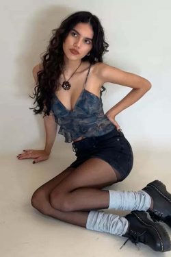 Y2K Mesh V-Neck Crop Top - 90s Grunge, Retro, Pastel Goth, Summer Y2K Outfits