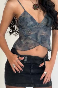 Y2K Mesh V-Neck Crop Top - 90s Grunge, Retro, Pastel Goth, Summer Y2K Outfits