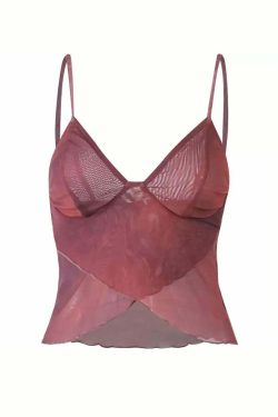 Y2K Mesh V-Neck Crop Top - 90s Grunge, Retro, Pastel Goth, Summer Y2K Outfits
