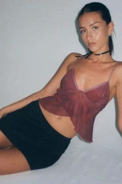 Y2K Mesh V-Neck Crop Top - 90s Grunge, Retro, Pastel Goth, Summer Y2K Outfits