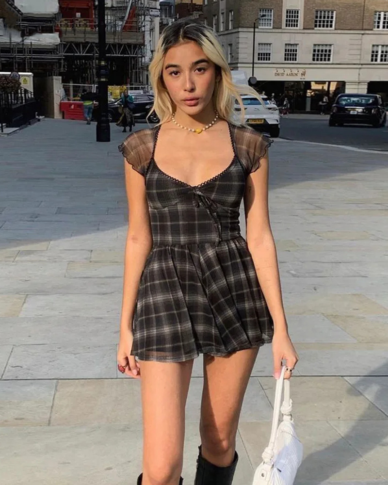 Y2K Mini Plaid Dress - 90s Grunge, Retro Summer Outfit, Y2K Party & Club Fashion