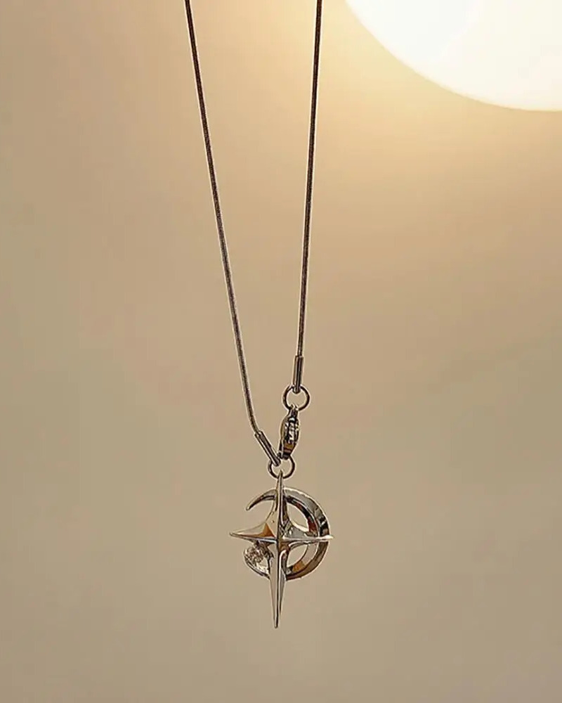Y2K Moon and Star Necklace - Retro 90s Grunge, Pastel Goth, Y2K Fashion Accessory