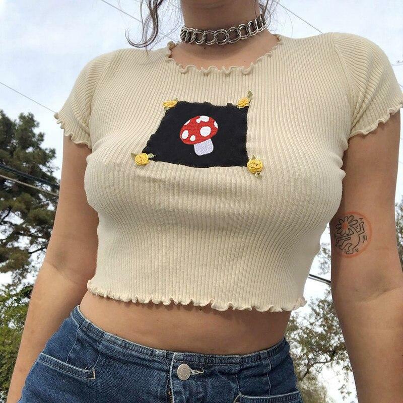 Y2K Mushroom Crop Top - Retro 90s Grunge, Summer Y2K Outfits, Pastel Goth, Y2K Fashion