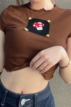 Y2K Mushroom Crop Top - Retro 90s Grunge, Summer Y2K Outfits, Pastel Goth, Y2K Fashion