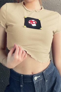 Y2K Mushroom Crop Top - Retro 90s Grunge, Summer Y2K Outfits, Pastel Goth, Y2K Fashion