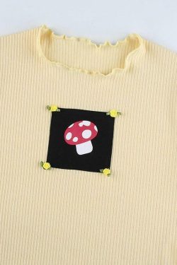 Y2K Mushroom Crop Top - Retro 90s Grunge, Summer Y2K Outfits, Pastel Goth, Y2K Fashion