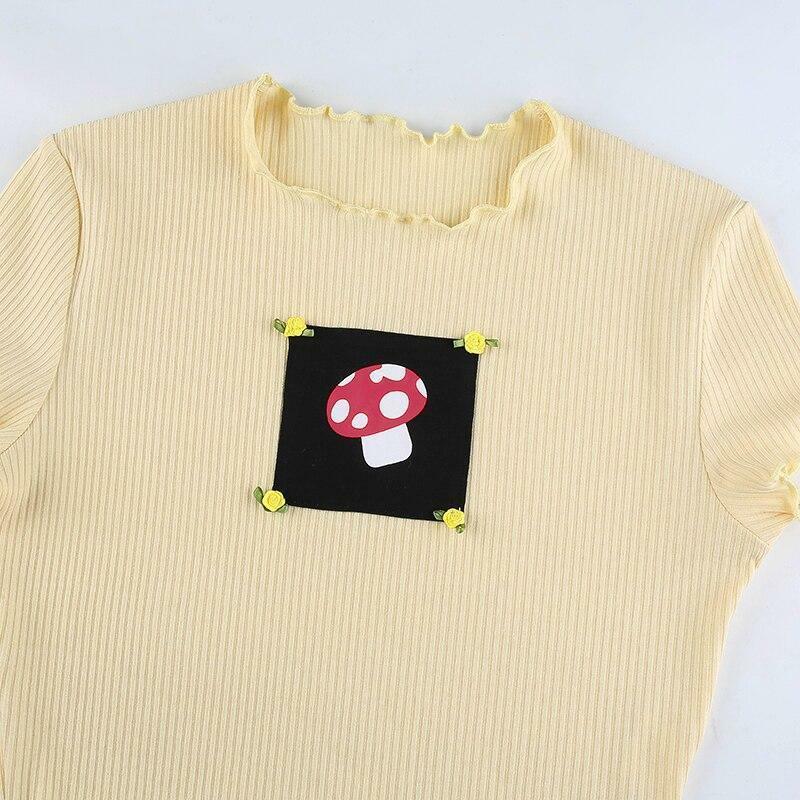 Y2K Mushroom Crop Top - Retro 90s Grunge, Summer Y2K Outfits, Pastel Goth, Y2K Fashion