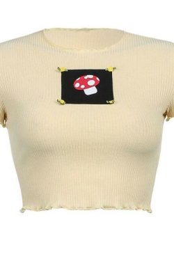 Y2K Mushroom Crop Top - Retro 90s Grunge, Summer Y2K Outfits, Pastel Goth, Y2K Fashion