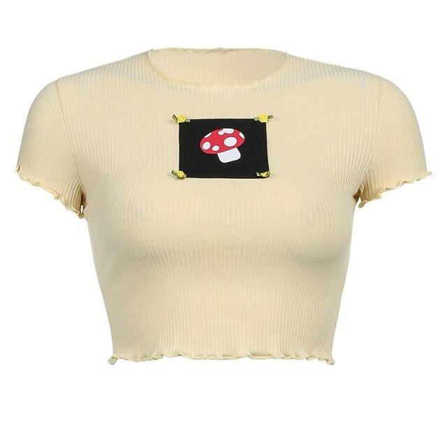 Y2K Mushroom Crop Top - Retro 90s Grunge, Summer Y2K Outfits, Pastel Goth, Y2K Fashion