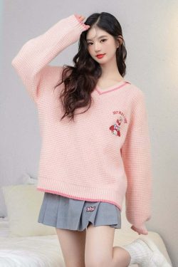 Y2K My Melody Knitted Sweater - Retro 90s Grunge, Pastel Goth, and Summer Y2K Fashion