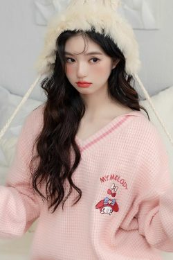 Y2K My Melody Knitted Sweater - Retro 90s Grunge, Pastel Goth, and Summer Y2K Fashion