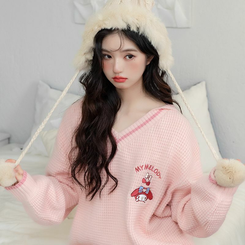 Y2K My Melody Knitted Sweater - Retro 90s Grunge, Pastel Goth, and Summer Y2K Fashion