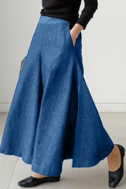Y2K Navy High Waist Denim Skirt with Pockets - Retro 90s Summer Grunge Fashion