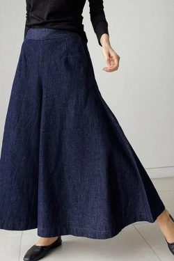 Y2K Navy High Waist Denim Skirt with Pockets - Retro 90s Summer Grunge Fashion