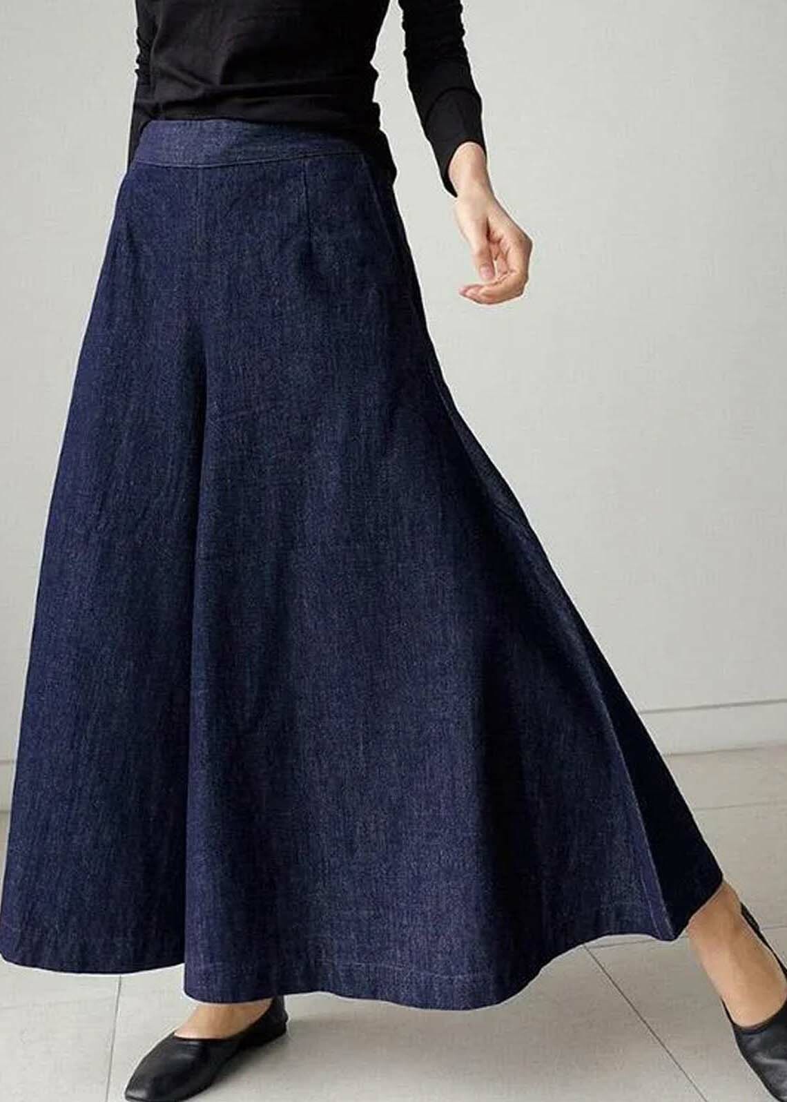 Y2K Navy High Waist Denim Skirt with Pockets - Retro 90s Summer Grunge Fashion