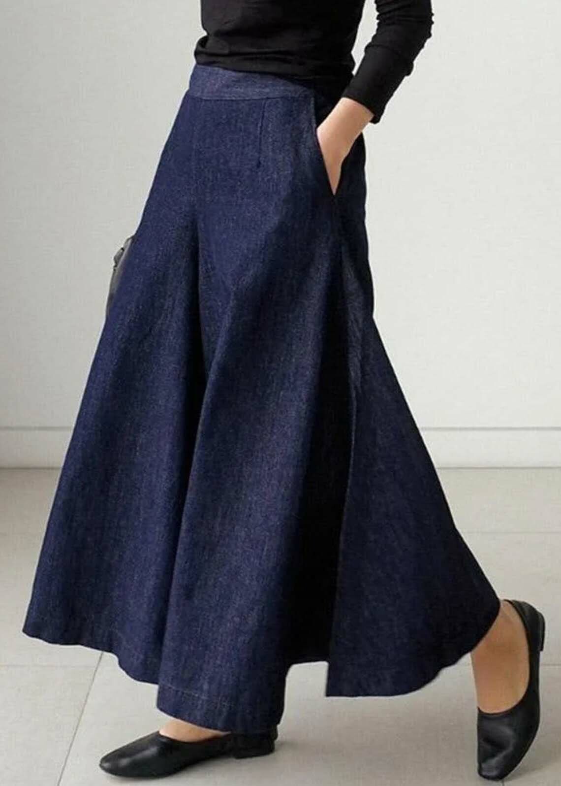 Y2K Navy High Waist Denim Skirt with Pockets - Retro 90s Summer Grunge Fashion