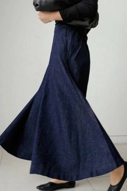 Y2K Navy High Waist Denim Skirt with Pockets - Retro 90s Summer Grunge Fashion