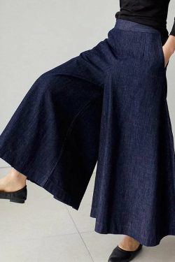 Y2K Navy High Waist Denim Skirt with Pockets - Retro 90s Summer Grunge Fashion