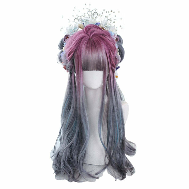 Y2K Ombre Cosplay Wig Long Wavy with Bangs - 90s Grunge, Retro, Pastel Goth, Y2K