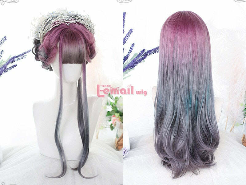 Y2K Ombre Cosplay Wig Long Wavy with Bangs - 90s Grunge, Retro, Pastel Goth, Y2K