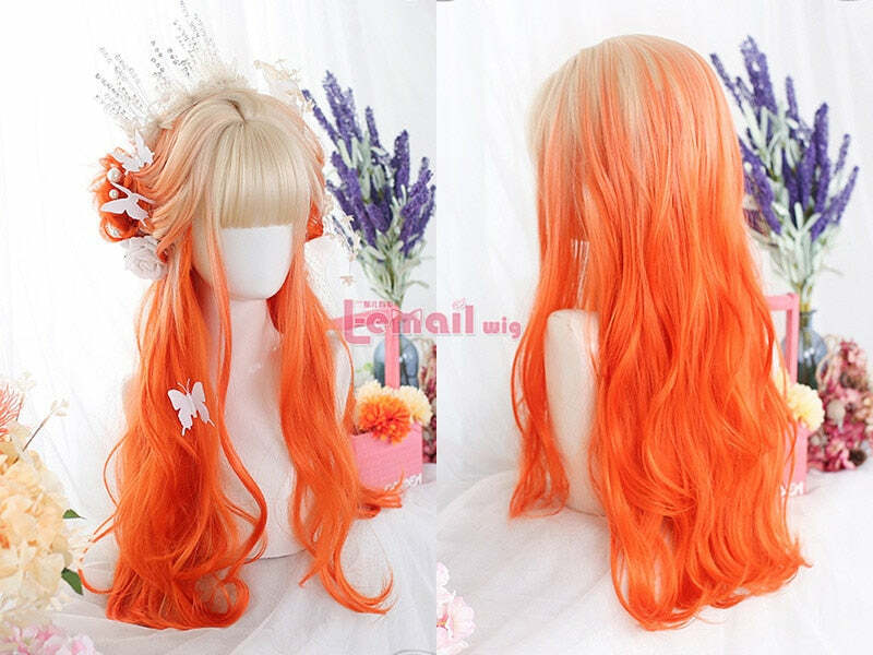 Y2K Ombre Cosplay Wig Long Wavy with Bangs - 90s Grunge, Retro, Pastel Goth, Y2K