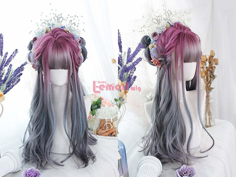 Y2K Ombre Cosplay Wig Long Wavy with Bangs - 90s Grunge, Retro, Pastel Goth, Y2K