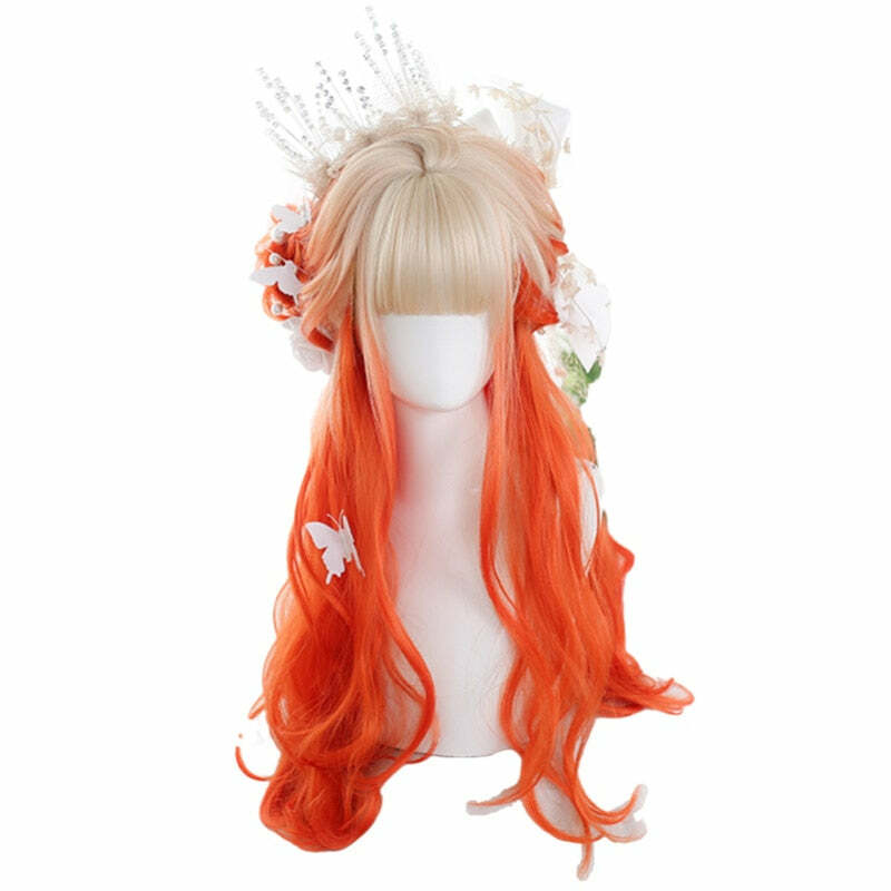 Y2K Ombre Cosplay Wig Long Wavy with Bangs - 90s Grunge, Retro, Pastel Goth, Y2K