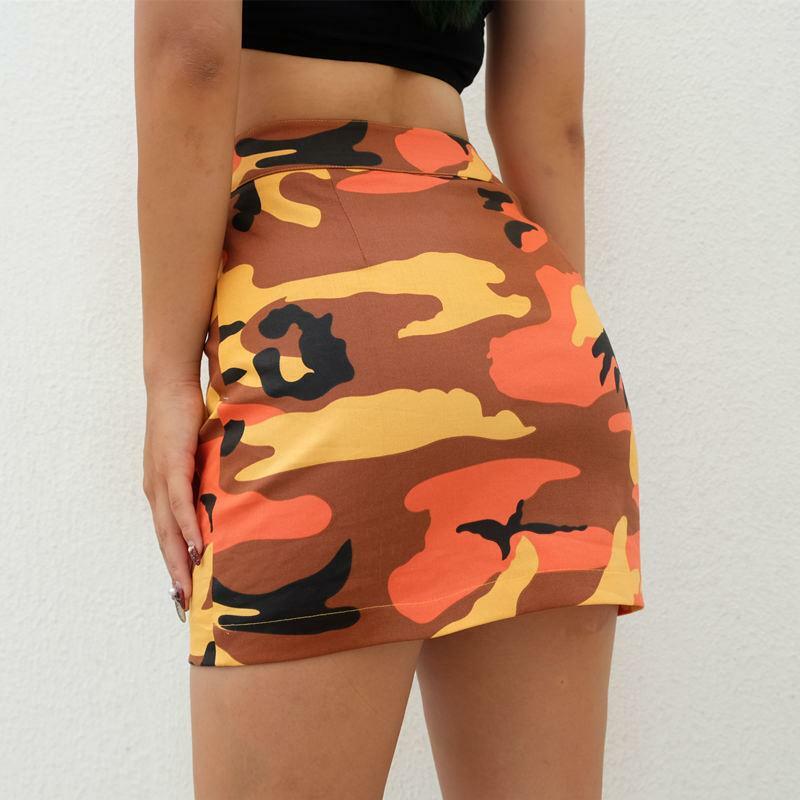 Y2K Orange Camo Skirt - 90s Grunge, Retro Summer, Y2K Party & Club Outfits
