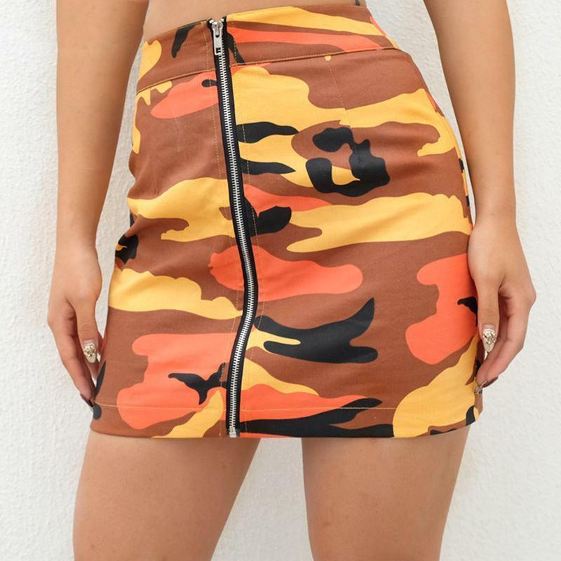 Y2K Orange Camo Skirt - 90s Grunge, Retro Summer, Y2K Party & Club Outfits