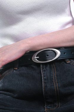 Y2K Oval Buckle Belt - Retro 90s Grunge, Gothic, and Pastel Goth Fashion Accessory