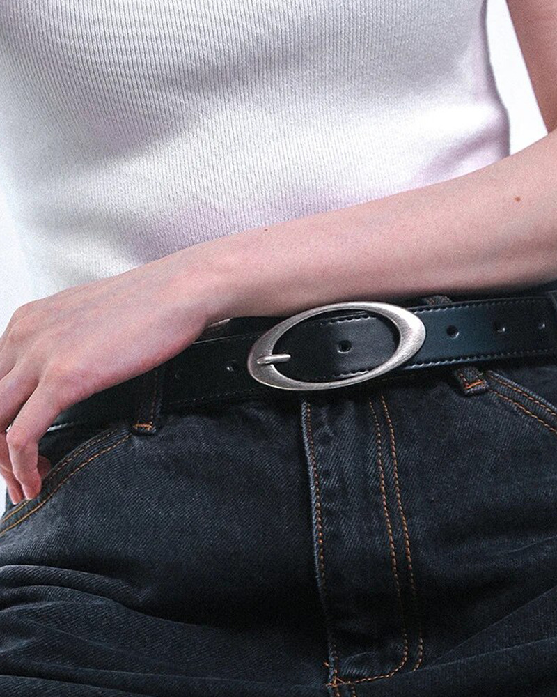 Y2K Oval Buckle Belt - Retro 90s Grunge, Gothic, and Pastel Goth Fashion Accessory
