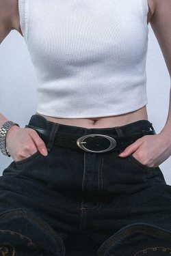 Y2K Oval Buckle Belt - Retro 90s Grunge, Gothic, and Pastel Goth Fashion Accessory