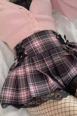 Y2K Pastel Goth Punk Lace Pleated Mini Skirt - Retro 90s Grunge Summer Outfit