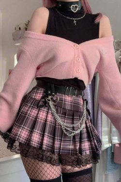 Y2K Pastel Goth Punk Lace Pleated Mini Skirt - Retro 90s Grunge Summer Outfit