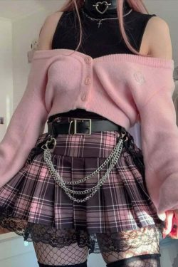 Y2K Pastel Goth Punk Lace Pleated Mini Skirt - Retro 90s Grunge Summer Outfit